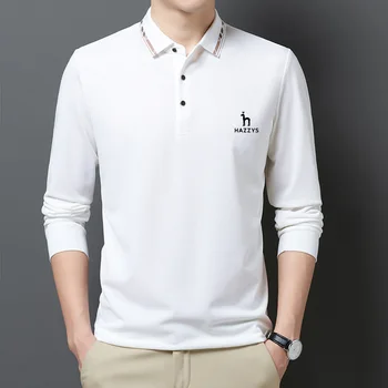 Мужская футболка для гольфа с высоким воротом и длинными рукавами, деловые повседневные однотонные рубашки поло, осенняя одежда 2023, новая мужская верхняя одежда