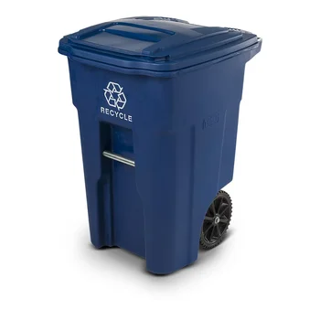 48-галлонный синий контейнер для вторичной переработки с колесиками и крышкой, полиэтиленовый, 28,75 X 23,50 x 37,50 дюйма