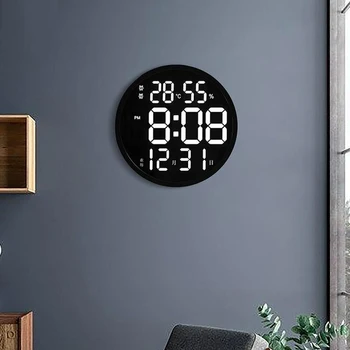 Цифровые Электронные светодиодные настенные часы, Светящиеся Большие часы, Цифровые электронные часы температуры и влажности, Современный дизайн, 12 Дюймов