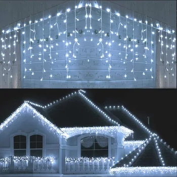 ЕС 220 В Светодиодный Занавес Icicle String Light Droop 0,6-0,8 м Украшения для Дома Зимний Карниз Уличный Декор Рождественская Гирлянда На Открытом Воздухе