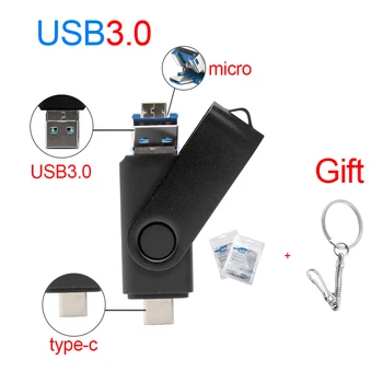 USB Флэш-накопитель 3 В 1 USB 3.0 & Type C & Micro USB Stick OTG Флеш-накопитель 256 ГБ 128 ГБ 64 ГБ 32 ГБ Флешка U Диск подарки с логотипом на заказ
