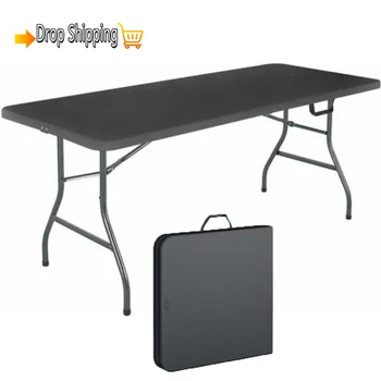 Пластиковый складной стол Vebreda 6 футов, портативный раскладывающийся пополам стол для помещений и улицы, черный