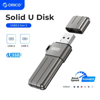 ORICO USSD Мобильный твердотельный U-диск 520 Мбит/с, Флэш-накопитель 1 ТБ 512 ГБ 256 ГБ Type-C USB 3.2, флешка, Цветной Металлический твердотельный U-диск