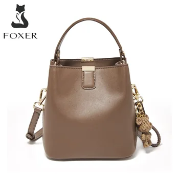 Сумка-ведро из спилка FOXER, женская сумка через плечо, женская сумка-мессенджер, Высококачественная Стильная сумка, Элегантная сумка-тоут