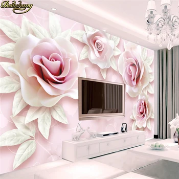 beibehang Пользовательские обои большая настенная роспись наклейки на стену свежие и простые 3d рельефные розовые розы 3D ТВ фон настенный papel de parede