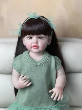 Возрожденный ребенок 55 см, маленькая зеленая кукла с полным клеем, может входить в воду