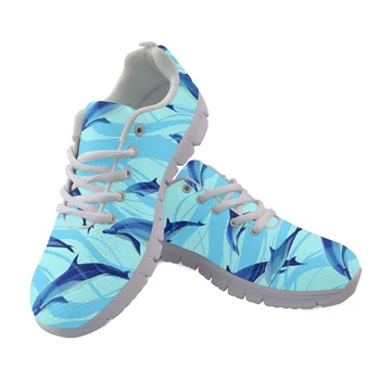 Yikeluo/ Модные Повседневные кроссовки, Женская обувь с рисунком Дельфина, Дизайнерские дышащие туфли на плоской подошве для девочек на шнуровке, Унисекс-обувь для взрослых