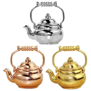 1:12/1:6 Миниатюрный Чайник для заваривания Чая, кукольный домик, Кухонные принадлежности для еды, Кукольный дом, кухонная мебель, чайник из розового золота