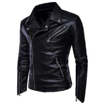 Кожаные куртки Мужские, приятное Поступление, Мотоциклетное Кожаное пальто на молнии, мужские Приталенные куртки, пальто, Кожаные байкерские EUR Размер