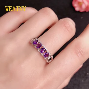 WEAINI кольцо из стерлингового серебра S925 пробы с натуральным аметистом, женское кольцо с фиолетовым драгоценным камнем, подарок подруге
