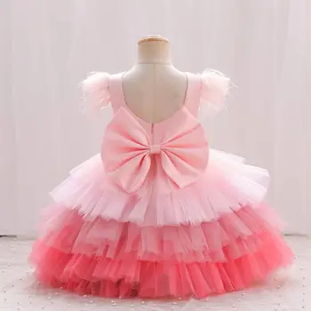 2023 Новое Красочное газовое платье Принцессы для девочек, Детское шоу на день рождения, Пышное представление, платье пастельных тонов с развевающимися перьями, Детская ткань