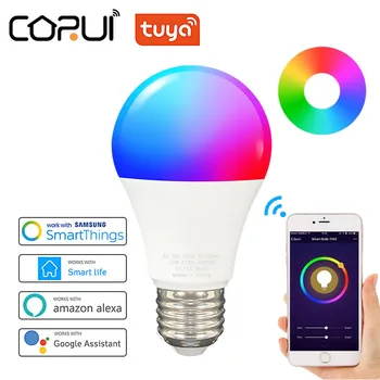 CORUI Tuya E27 RGBCW Wifi Умная светодиодная лампа с Затемнением Smart Life SmartThings Пульт Дистанционного Управления Работает С Alexa Google Home Alice