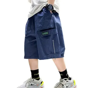 Шорты для мальчиков Жаркие летние Свободные брюки Подростковая брючная одежда Повседневные короткие брюки-карго для мальчиков Детские хлопчатобумажные брюки с эластичной резинкой на талии