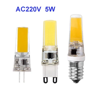 LED G4 G9 E14 Лампа Переменного тока 200 В 220 В 240 В Диммер 5 Вт COB SMD 2508 Светодиодные Лампы Освещения заменяют Галогенный Прожектор Люстра 5 шт.