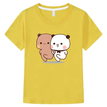 Футболки с рисунком медведя Панды, Бубу и Дуду, Хай-стрит, Модная футболка с рисунком Аниме, 100% Хлопок, Эстетическая футболка с принтом Манги для мальчиков и девочек