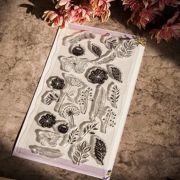 Прозрачный силиконовый штамп Винтажная бабочка Цветок для Скрапбукинга, украшения для рукоделия, Мягкий штамп, детские Канцелярские принадлежности