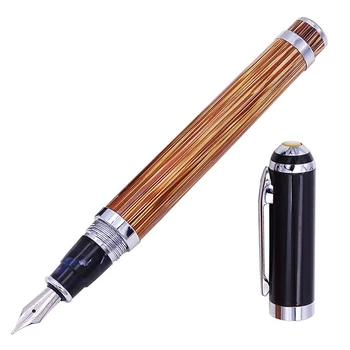 Металлическая Авторучка Duke 552 из Натурального Бамбука, Чернильная Ручка с Золотой Полосой, Бамбуковый Средний Наконечник 0,7 мм, Хромированная Подарочная Ручка Для Делового Офиса