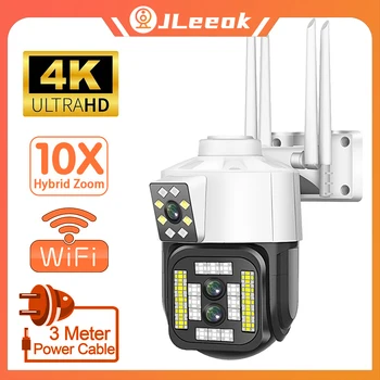JLeeok 4K 8MP с тройным объективом, двойным экраном, WiFi PTZ IP-камера, Оптический зум, Автоматическое отслеживание, Цветная камера ночного видения, Наружная камера безопасности