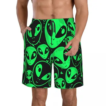 Купальники мужские, бермуды, мужские шорты, Пляжный зеленый инопланетный НЛО, быстросохнущие купальники, приморские мужские шорты для отдыха, прямая поставка