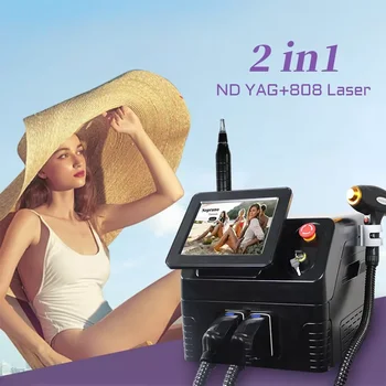 Портативный 2 в 1 808 диодный лазер для перманентного удаления волос с q переключением nd yag пикосекундная лазерная машина для удаления татуировок F