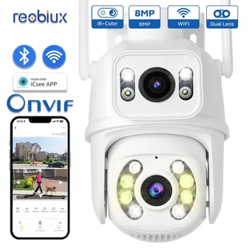 Reobiux Wifi PTZ-Камера 8MP Двухобъективная IP-камера Наружного Наблюдения CCTV Security Protection Двухобъективная Камера С приложением iCSee