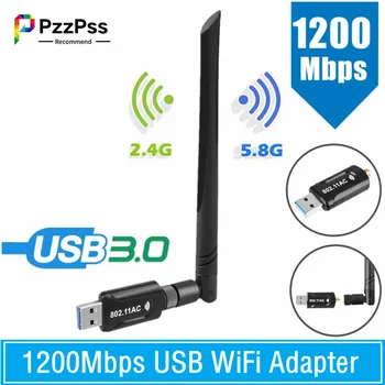 PzzPss 1200 Мбит/с Беспроводной USB 3,0 WiFi адаптер Приемник двухдиапазонная антенна 5G и 2,4 G 5dBi WI-Fi ключ USB адаптер для ПК с Windows Mac