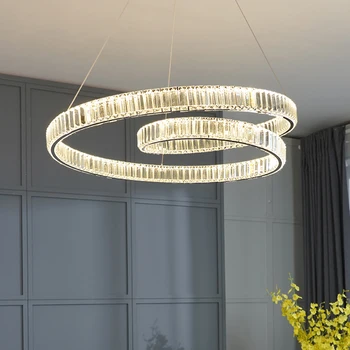 Современные светодиодные люстры для гостиной, украшения столовой, спальни, круглые спиральные двухслойные светильники для внутреннего освещения, хрустальные лампы