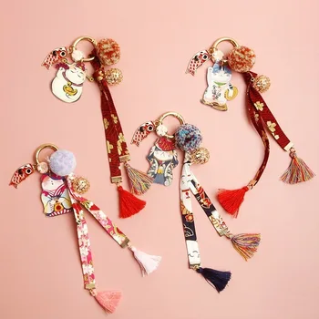Японский Сарнай ткань ручной работы с вышивкой цветы кошка передача брелок сумка подвеска