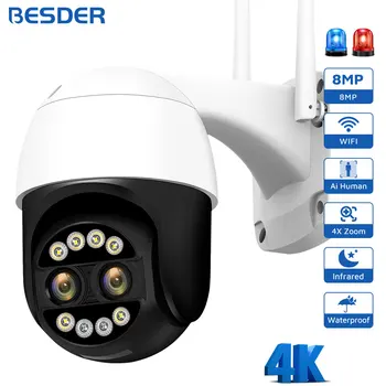 8-мегапиксельная WiFi-камера, PTZ IP-камера с двумя объективами, Ночное видение, обнаружение человека, CCTV, Wifi-камеры наблюдения, Камеры безопасности