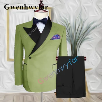 Gwenhwyfar, Роскошный зеленый мужской костюм, приталенное свадебное платье Жениха, Смокинг, модный дизайн, Блейзер для вечеринки + брюки, 2 шт.