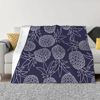 Одеяло с рисунком ананаса, Флисовое современное темно-синее Теплое одеяло для постельных принадлежностей, покрывало для дивана