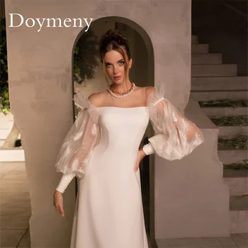Элегантное свадебное платье-футляр из тюля Doymeny с длинным рукавом, минималистичное свадебное платье-футляр, атласное платье с квадратным воротником на пуговицах сзади