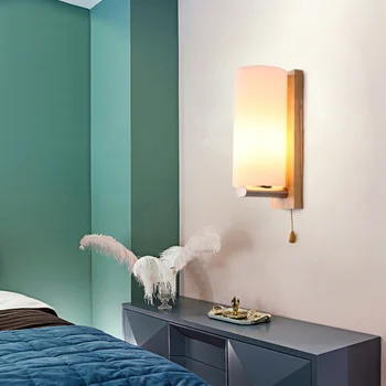 Современный белый настенный светильник, бра, стеклянный абажур, прикроватная лампа для прихожей с выдвижным выключателем