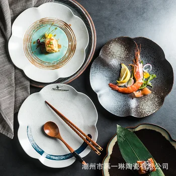 Керамическая тарелка с японской ручной росписью, ретро-кухня, тарелка для суши, десертная тарелка, набор посуды для домашнего ресторана