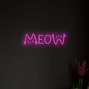 Неоновая вывеска Meow - LED, Неоновая Вывеска Meow Cats, Неоновая Вывеска Kitty, Неоновая световая Вывеска для стены, Светящаяся Вывеска для кошек, Световой Декор спальни