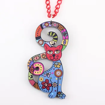 Bonsny ожерелье с котом, акриловый узор, 2015new, аксессуары с подвеской, весна-лето, разноцветные животные, женские модные украшения