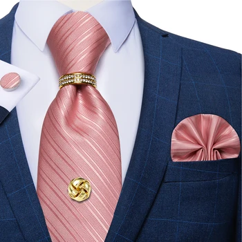 Светло-розовые полосатые однотонные шелковые галстуки для мужчин, запонки для носовых платков, свадебные аксессуары, 8 см, набор галстуков для шеи, Прямая поставка