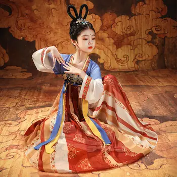3 цвета, классический комплект одежды в стиле Дуньхуан Ханфу, оригинальная детская юбка весенней феи в старинном стиле, сценические наряды, винтажный костюм