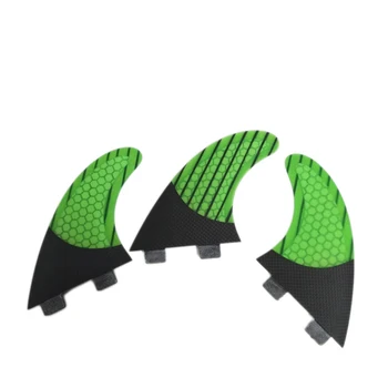 комплект из 3 предметов UPSURF FCS G5/G7 Плавники для доски для серфинга Из углеродного волокна с Двойными выступами M/L, Плавник для серфинга, Зеленые Трехласты, Аксессуары