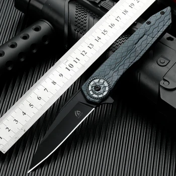 HUANGFU Сталь 7CR13MOV, ручка из углеродного волокна с 3D-печатью, складной нож для тактики джунглей, острый охотничий нож EDC инструмент